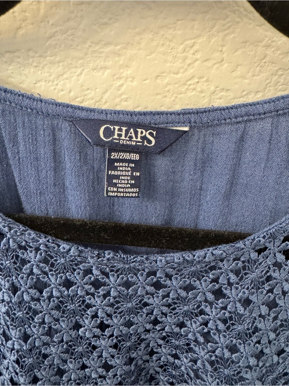 Chaps Indigo Crochet Yoke Sleeveless Tank Top 2X Women’s - Picture 2 of 3